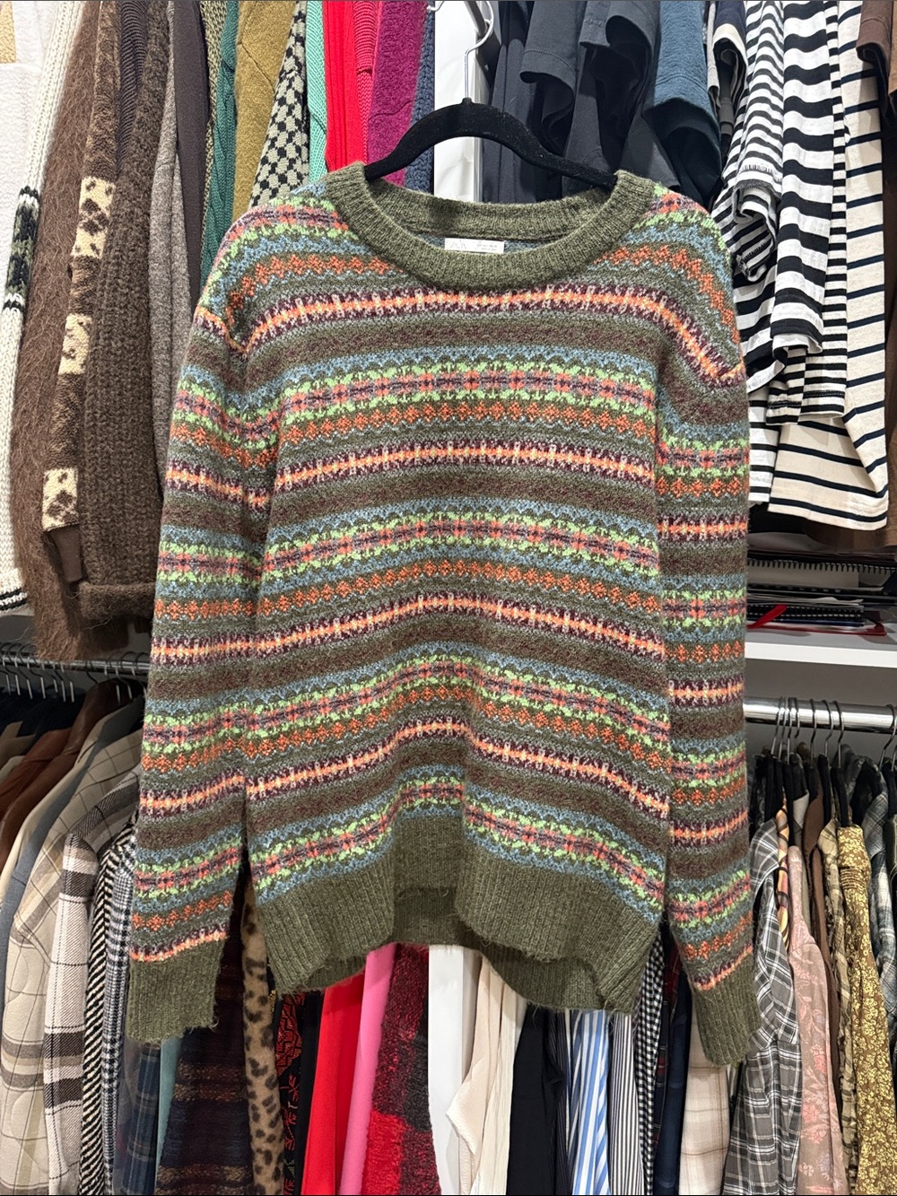 Olive Multi-Stripe Crewneck Sweater